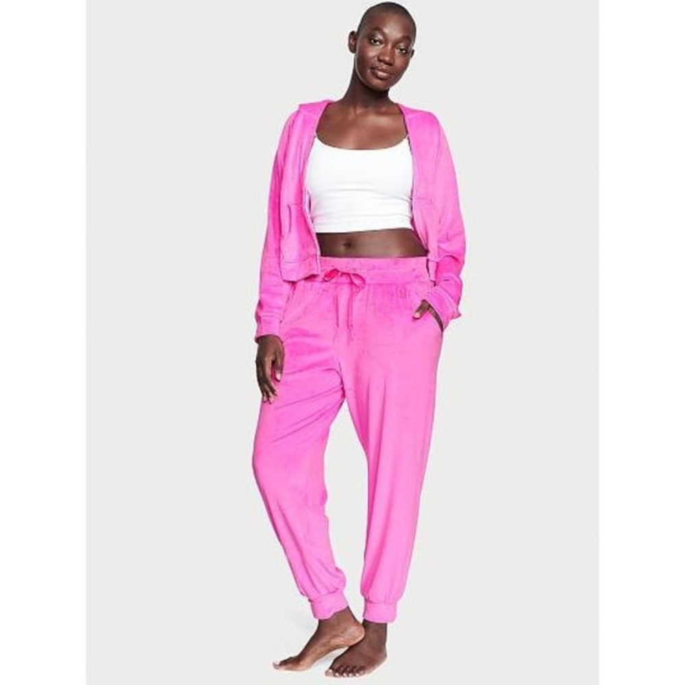 Victoria's Secret Velour Full-Zip Tracksuit Set Electric Pink Graphic Size XS - Picture 4 of 6